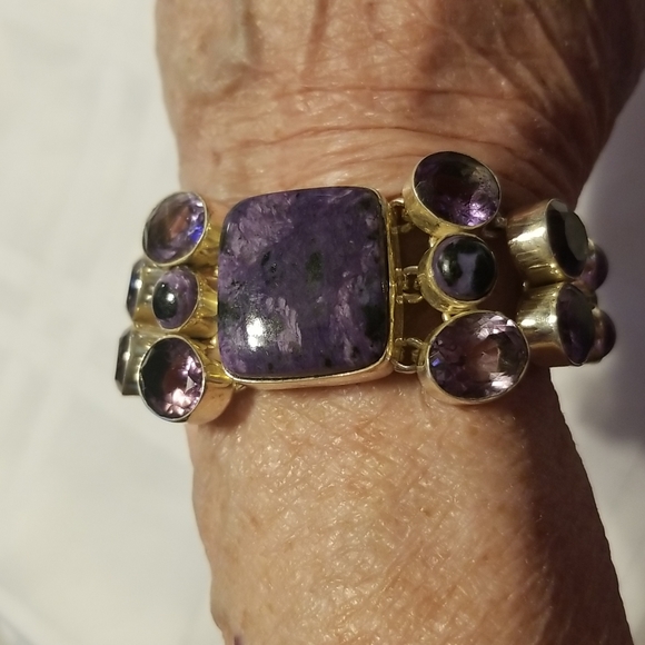 AMETHYST & RUSSIAN CHAROITE💥 7.50" Bracelet in 925 SS. J#20 - Picture 5 of 5